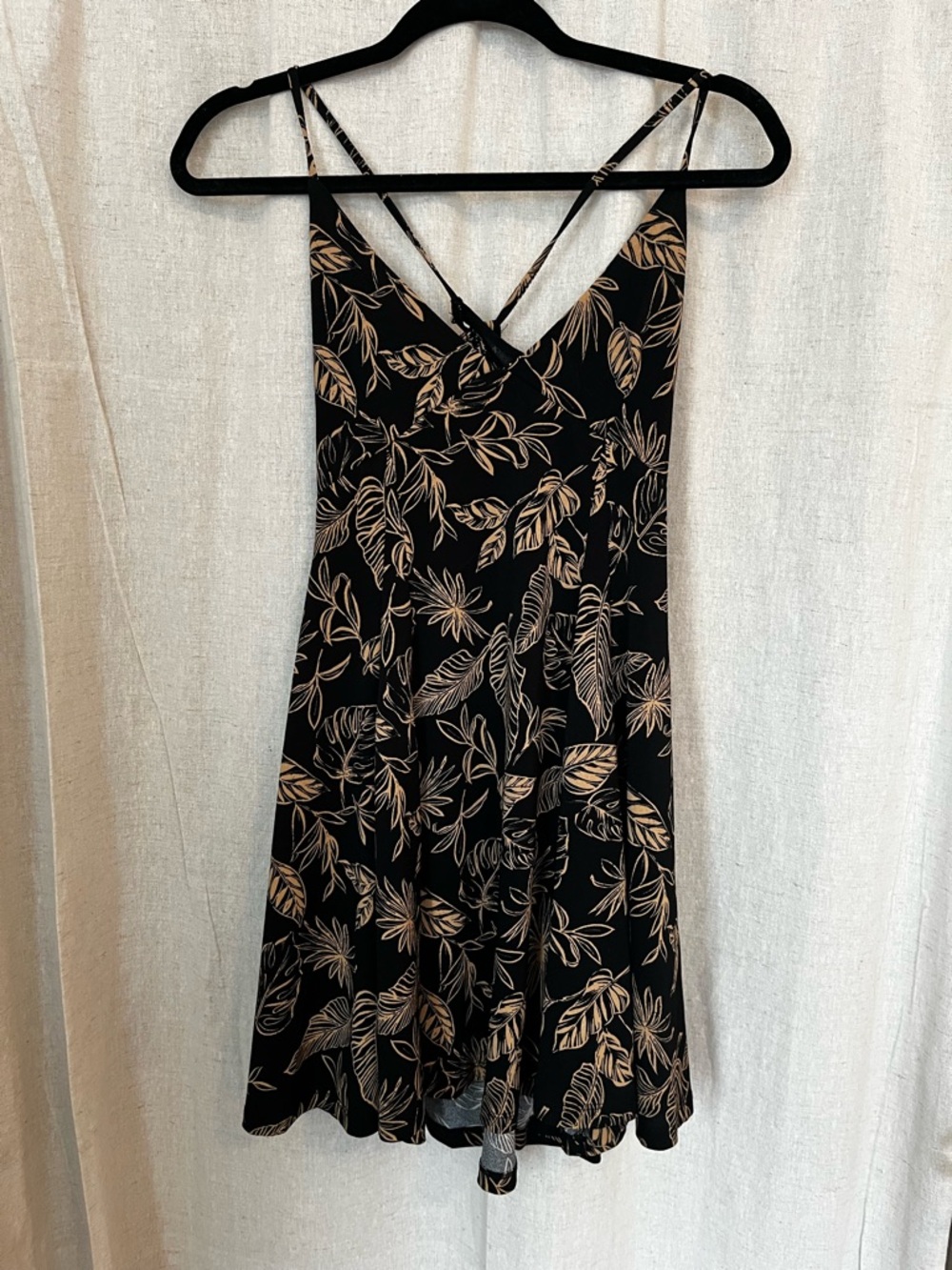 Forever 21 Black Slip Dress with Beige Leaf Print